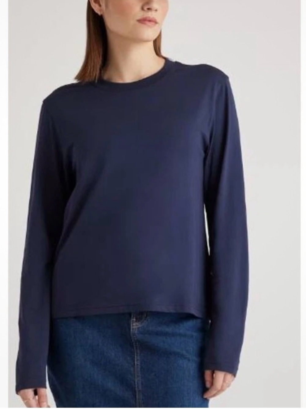 Quince Navy Long-Sleeve Crewneck Top